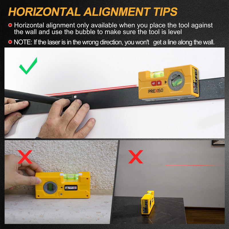 PREXISO 2-in-1 Line Laser Level - Mini Torpedo Level with Light, 3-3/4 inch Rotatable Magnetic Pocket Level & 30Ft Laser Line Leveler Tool for Hanging Picture, Wall Marking Painting, Home Renovation Rotatable Vial
