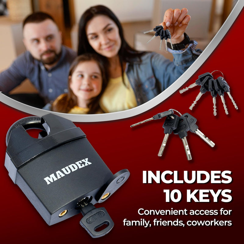 Maudex® MDL60 High Security Padlock for Outdoor Use - [10 Keys] - [Anti Drill, Anti Pick Cylinder] - Ideal Lock for Storage Unit, Shed, Gate, Container with 0.67” Shackle Clearance 60 mm Normal Shackle Black