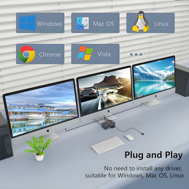 HDMI+2 DisplayPort KVM Switch 3 Monitors 2 Computers 8K@60Hz 4K@144Hz, Triple Monitor KVM Switch with 4 USB3.0 Port for Keyboard Mouse Printer, 1*HDMI+2*DP+2*USB Cables and Wired Controller Included 8K KVM Switch 2 Computers 3 Monitors