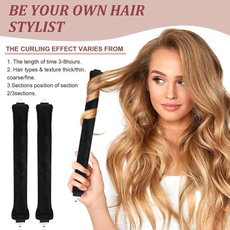  [AUSTRALIA] - 3 Pcs Heatless Curlers, Heatless Curls Hair Rollers for Long Hair, No Heat Overnight Curlers Blowout Rods Soft Satin Sleeping Lazy Curler (Black) Black