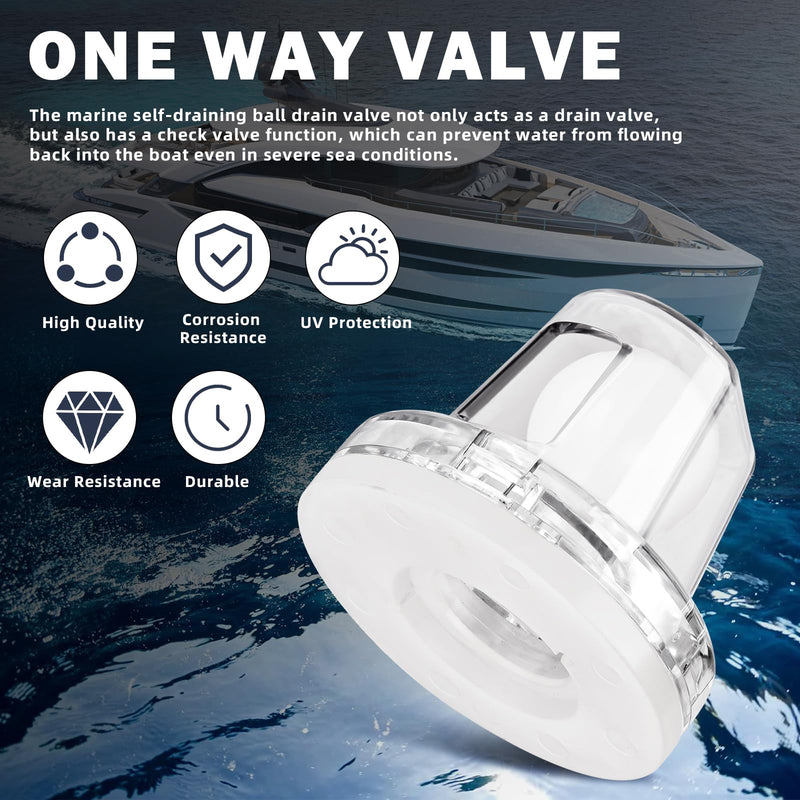 Boat Self Bailing Ball Scupper Valve Marine Valve Ball Drain Plug Fits Over 1-1/8" Motorwell Tubes - Marine Flow Max Ball Scuppers Replaces Old Flapper Scuppers (2 Pack)