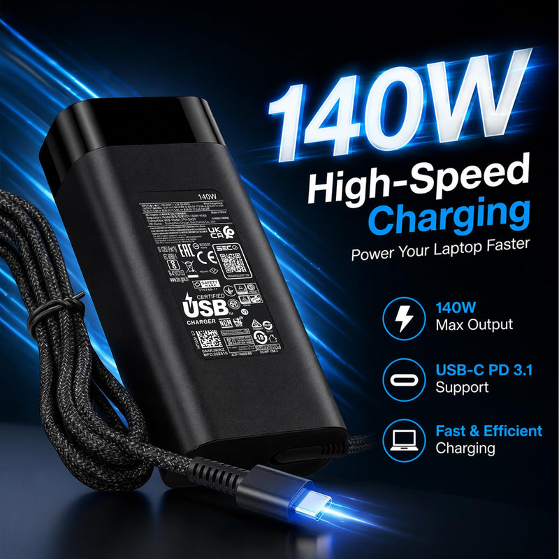 140W Laptop Charger Compatible with HP OMEN Transcend 14 14-FB0000 14-FB0097NR 14-FB1047NR RTX 4050 4060 Spectre X360 16-AA0023DX N22270-001 TPN-LA29 USB-C Tip 28V/5A Power Adapter