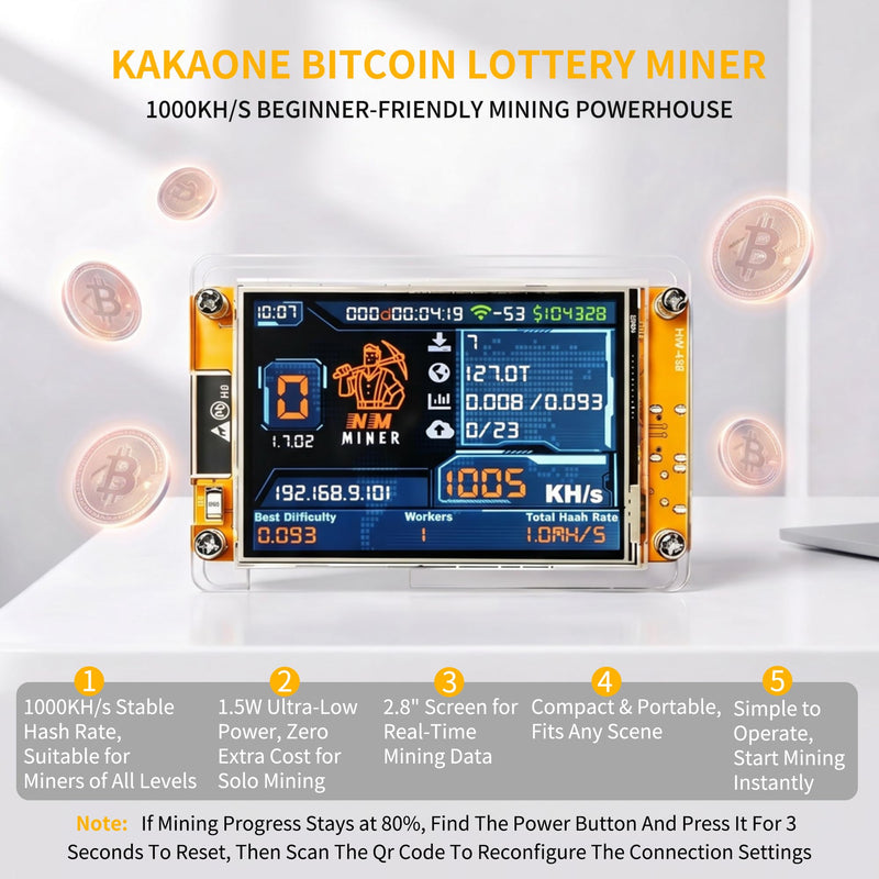 Bitcoin Miner, NerdMiner 1000KH/s ESP32 BTC 2.8" Solo Miner, Low Power Display Crypto Miner for Educational Research
