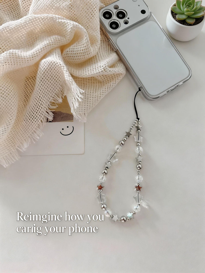 2 Pcs Phone Charm Strap Hand Wrist Strap Camera Lanyard Pearl Beaded Cute Chain String Accessories Universal for iPhone 17 Pro Max 16 15 14 for Samsung Women Girls Keychain Bag Autumn Crystal and Star