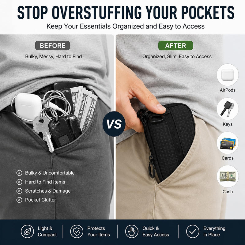 FIREDOG MagSafe Mini EDC Organizer for iPhone, Magnetic Everyday Carry Pouch for Cards, Folded Cash, Earbuds & Small Essentials, Water-Resistant Ripstop Nylon Pocket (Black) Black