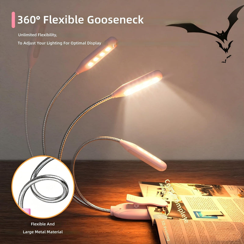 Book Light, Rechargeable Reading Light 7 LED Easy Clip on Reading Lamp, 3 Color Temperature, Clip on Reading Lights for Books in Bed，Portable Task Lamp (Pink) Pink