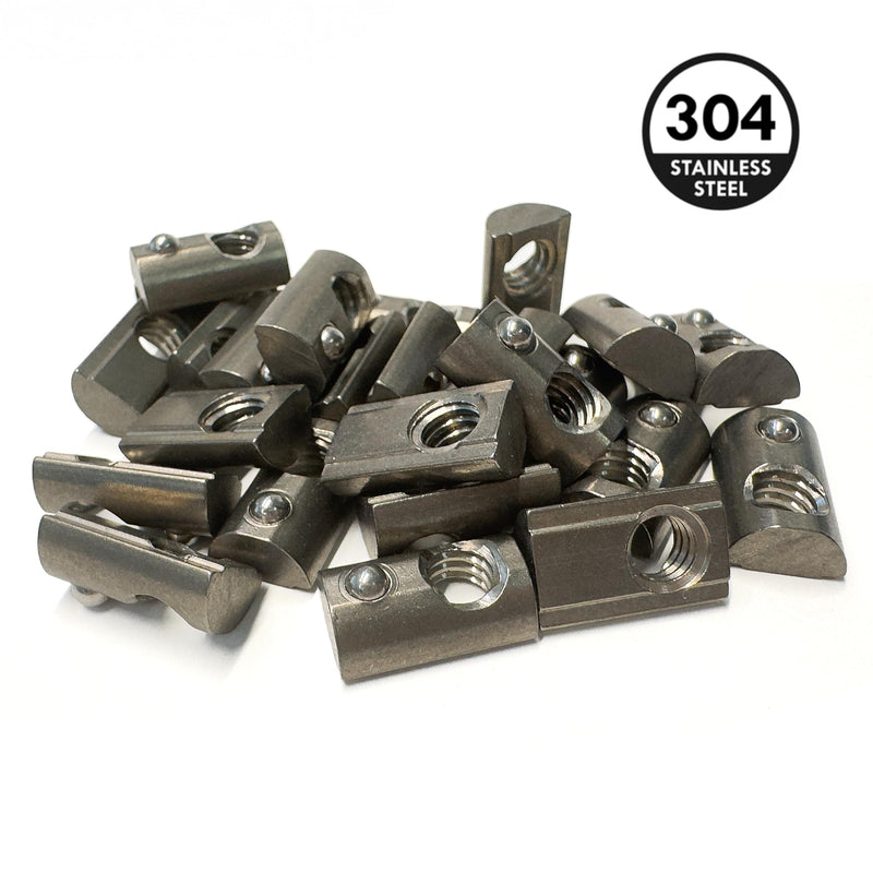 10 Series 1/4"-20 Stainless Steel Self Aligning Roll-in T-Nuts with Ball Spring (25-Pack) – 8020-Compatible T Slot Hardware for Aluminum Extrusion