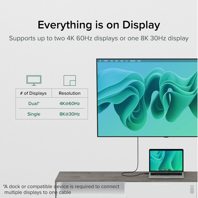 Plugable USB4 Cable with 240W Charging, 3.3 Feet (1M), USB-IF Certified, 1x 8K Display, 40 Gbps, Compatible with USB 4, Thunderbolt 4, Thunderbolt 3, USB-C, Driverless