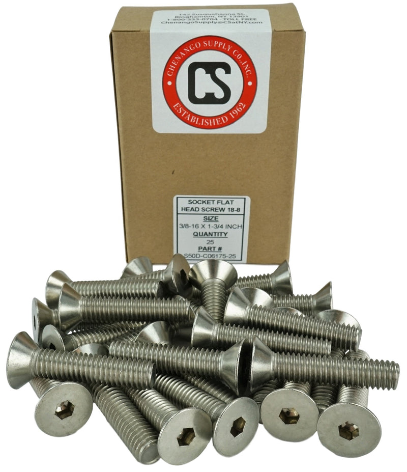Stainless 3/8-16 x 1-3/4" (3/4" to 3" Available) Socket Flat Head Screws, Full Thread, Hex Drive, Stainless Steel 18-8, Coarse Thread (3/8-16 x 1-3/4") 3/8-16 x 1-3/4"