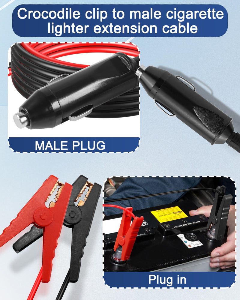10FT Alligator Clamp to Male Cigarette Lighter Cable,12V/24V 18AWG Cigarette Lighter Male to Battery Clips Adapter Extension Cord with 10A Fuse