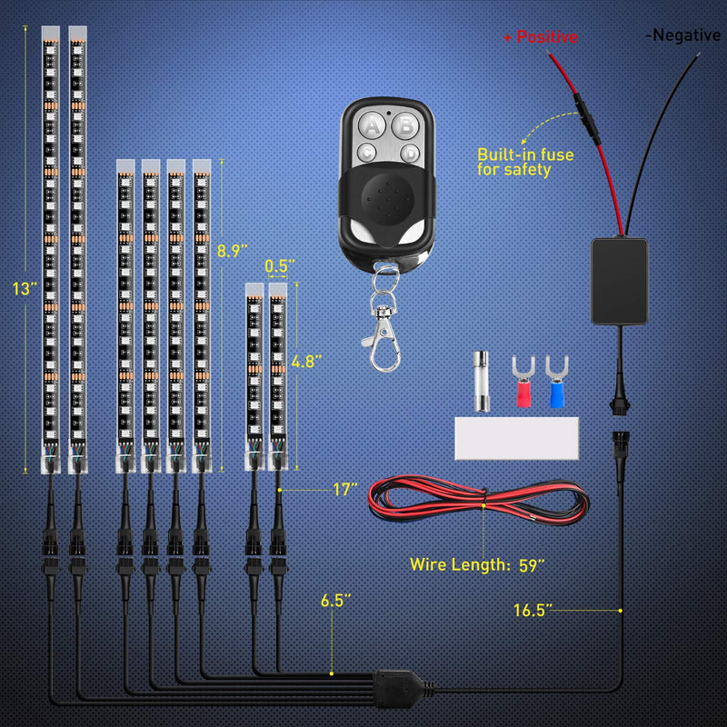 Nilight 8PCS Motorcycle RGB Led Light Kit Waterproof Multi-Color Atmosphere Lights Lamp with 4Key RF Wireless Remote for Harley Davidson Honda Kawasaki Suzuki, 2 Years Warranty (TL-42) 8Pcs RGB LED Strip Lights