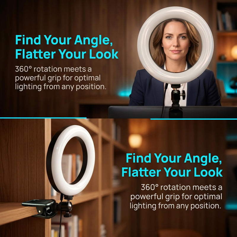 6" Ring Light with Desk Tripod Stand and Clip | Video Conference Lighting, Monitor Laptop Computer Compatible, Zoom Call Live Streaming, Remote Working Learning
