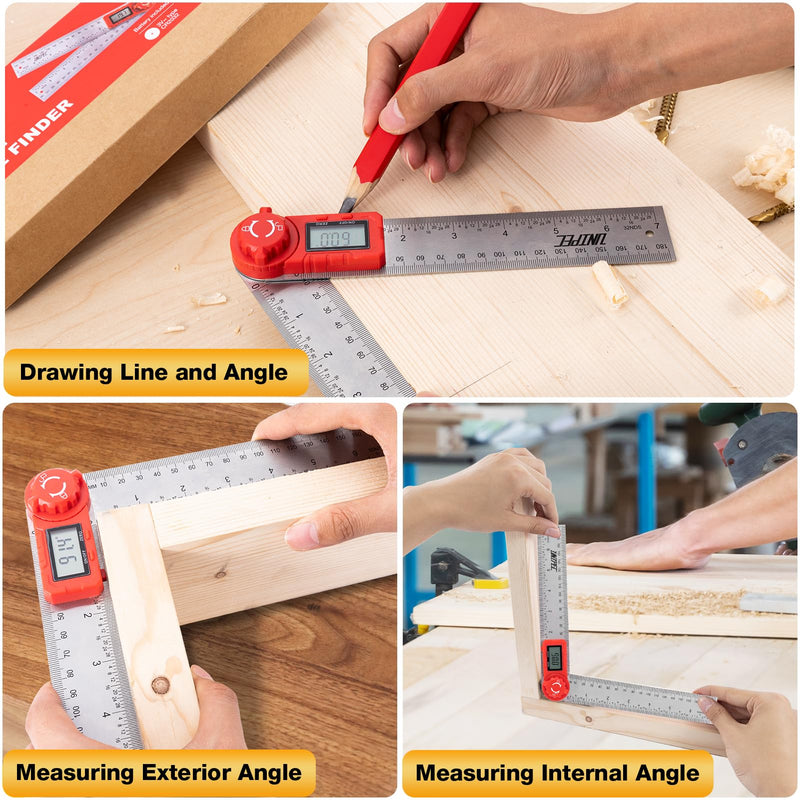 Digital Angle Finder Protractor, Angle Finder Ruler,Stainless steel 7inch 200mm, Angle Measuring Tool for Woodworking,Carpenter,Construction,DIY Measurement (Stainless Steel) Stainless Steel