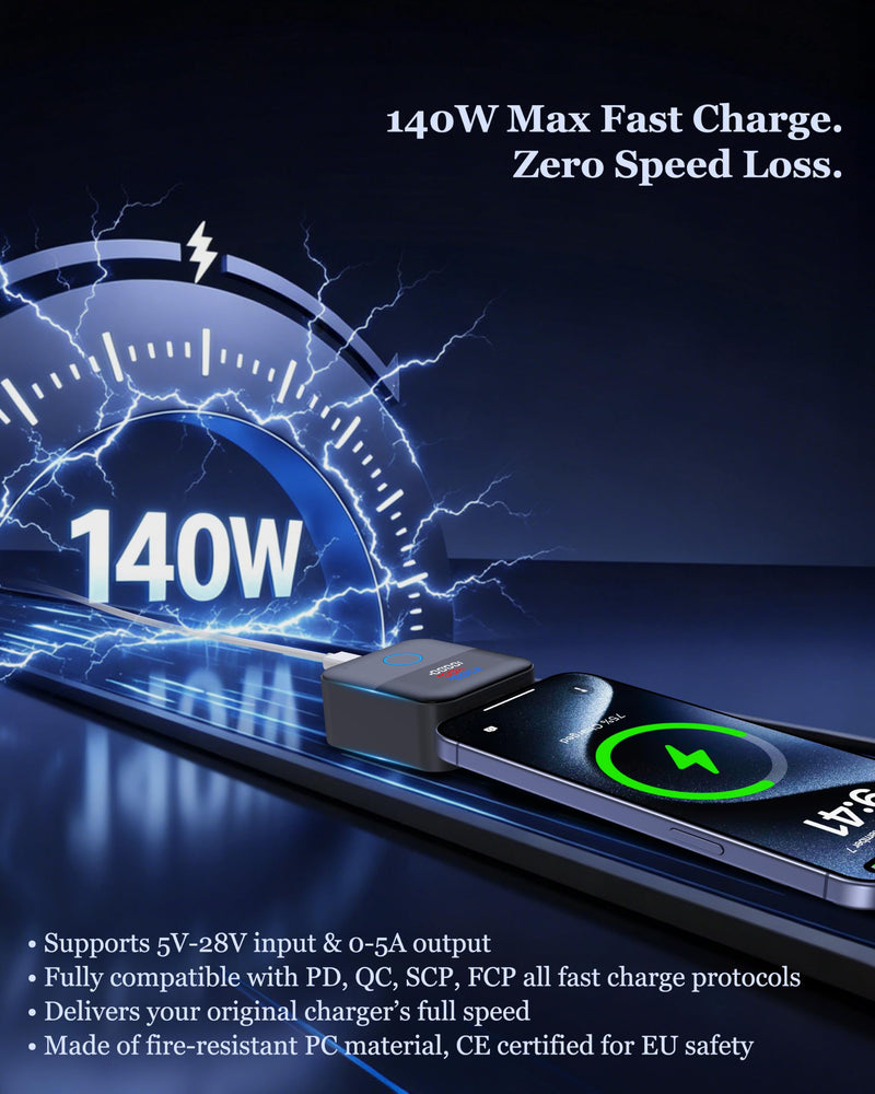 140W Smart Auto Stop Charging Adapter : Ai Auto Power Off Charger Protector | Physical Disconnect Battery Guard, USB-C Fast Charger with Physical Cut-Off for iPhone,Tablet,Earphones & All Type-C Devices Black