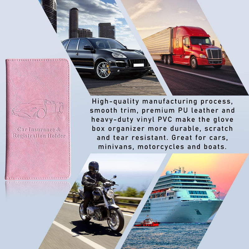 Ziciner Car Registration and Insurance Holder, Auto Card Document Glove Box Organizer with Magnetic Closure, Universal Vehicle Interior Accessories for Cars SUVs (Pink-Large) Pink L-9.4×5.1"