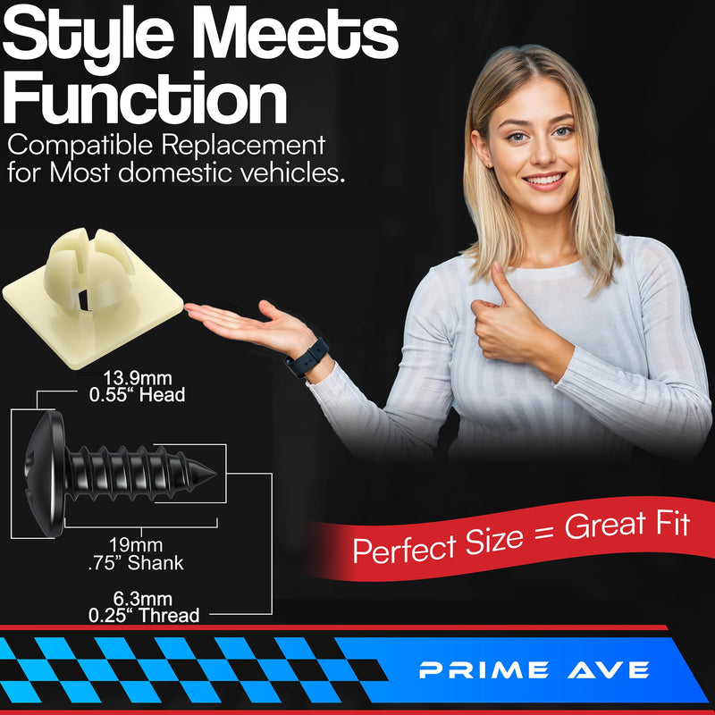 Black Oxide Stainless Steel License Plate Screws with Nylon Inserts for Securing Front & Rear License Plates, Frames & Covers – License Plate Fasteners Fit Most Domestic Vehicles (Set of 4) Truss Head Black Oxide
