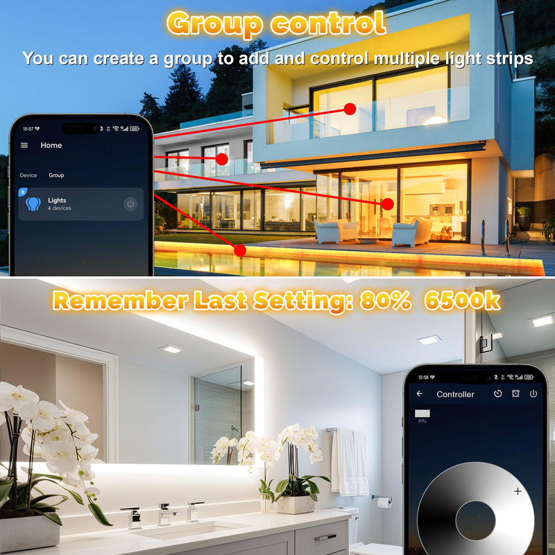 32.8FT Outdoor LED Strip Lights Waterproof IP67, Dimmable 3000K-6500K Warm White LED Rope Lights Outdoor Waterproof with Remote & APP, 24v Adhesive Exterior Lighting for Patio, Deck, Gazebo 32.8FT