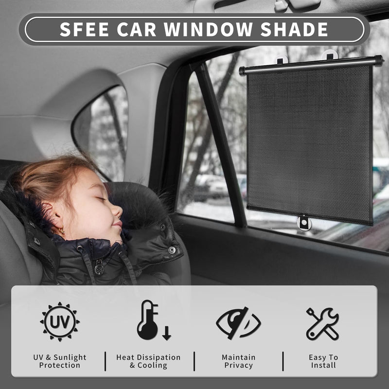 Sfee Car Window Shade for Side Windows, 2 Pack Sun Shade Retractable for Car Blocks Heat and UV Rays Glare Protection Roller Sunshade Visor for Baby, Kids, Pets, Passengers Black
