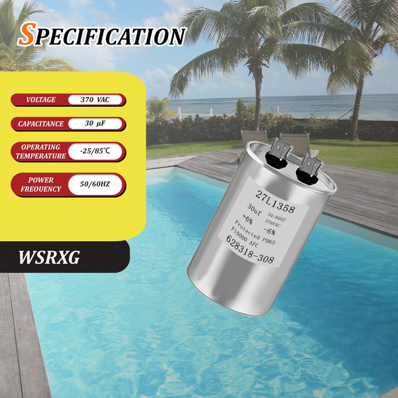 628318-308 27L1358 30 MFD 370V Pool Pump Motor Capacitor Replacement Compatible Motor Run Capacitor