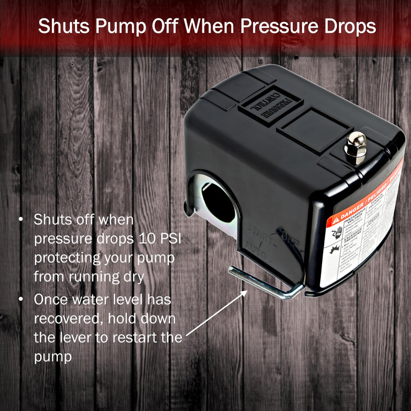 Red Lion 30-50 PSI M4 Low Pressure Pump Protection Cut-Off Switch for Well Pumps and Jet Pumps, Black, 640134