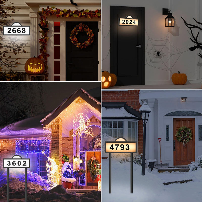 Solar Address Numbers for House, Lighted House Numbers with Cool Light & Warm Light, Solar Address Sign for Yard, IP65 Waterproof Address Plaque Wall Mounted & in Ground