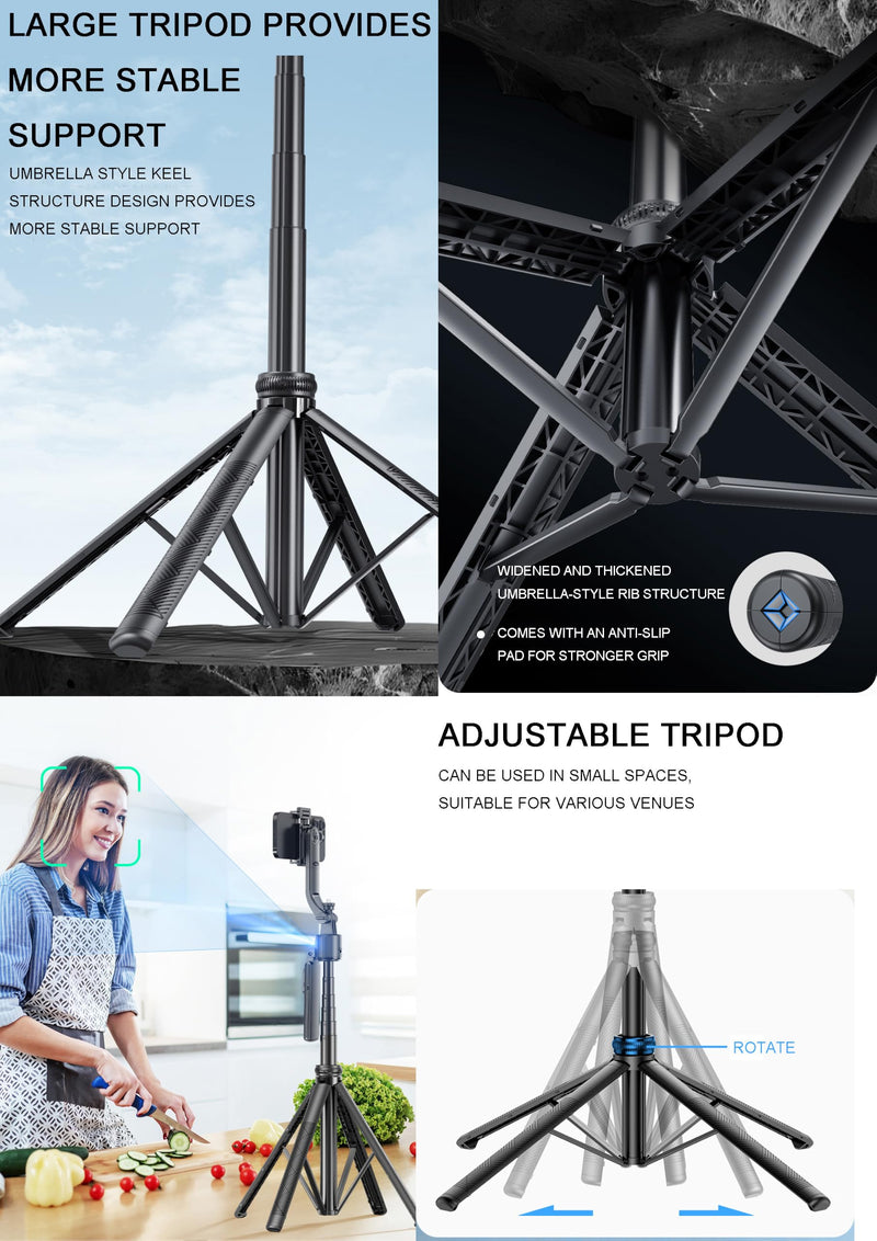 Auto Face Tracking Tripod with Light and Remote 64", No App | 360°Rotating Tripod Selfie Stick for Tiktok YouTube Vlog Live Streaming Video Recording, for iPhone/Cell Phone/Android/Camera