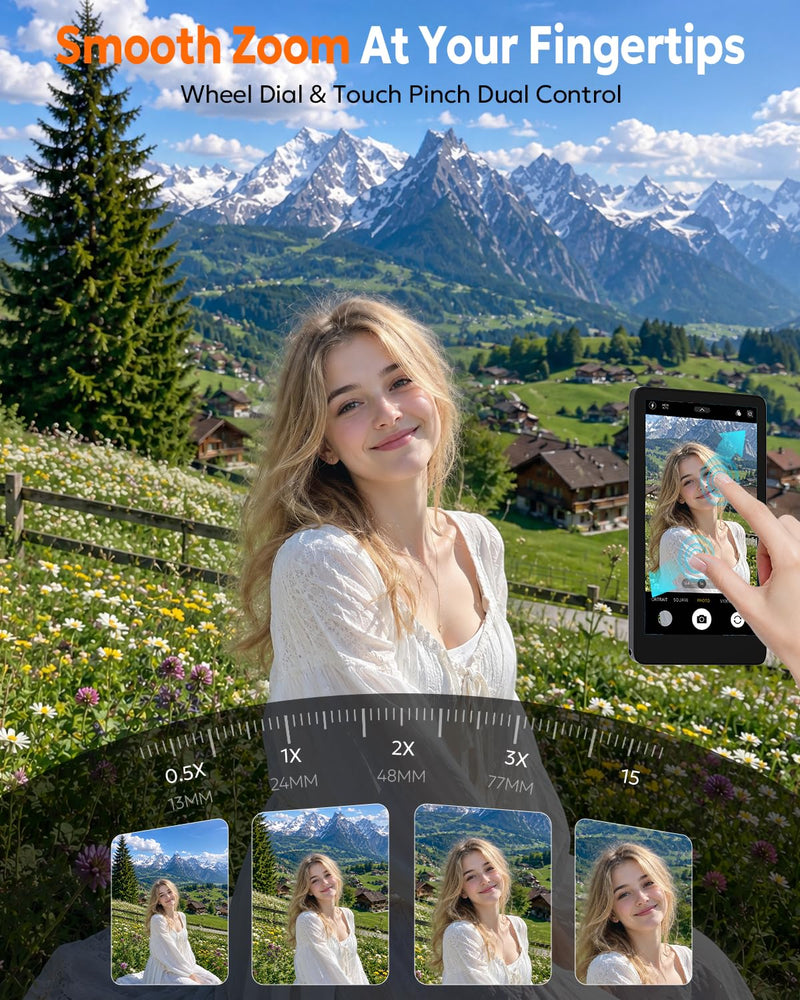 Wireless Selfie Monitor Screen for iPhone Magnetic Back Camera – Real-Time 4K Live Preview for Livestreaming Product Demos Online Teaching Solo Vlogging – Portable HD Ultra-Clear Sharp Pro+ Black