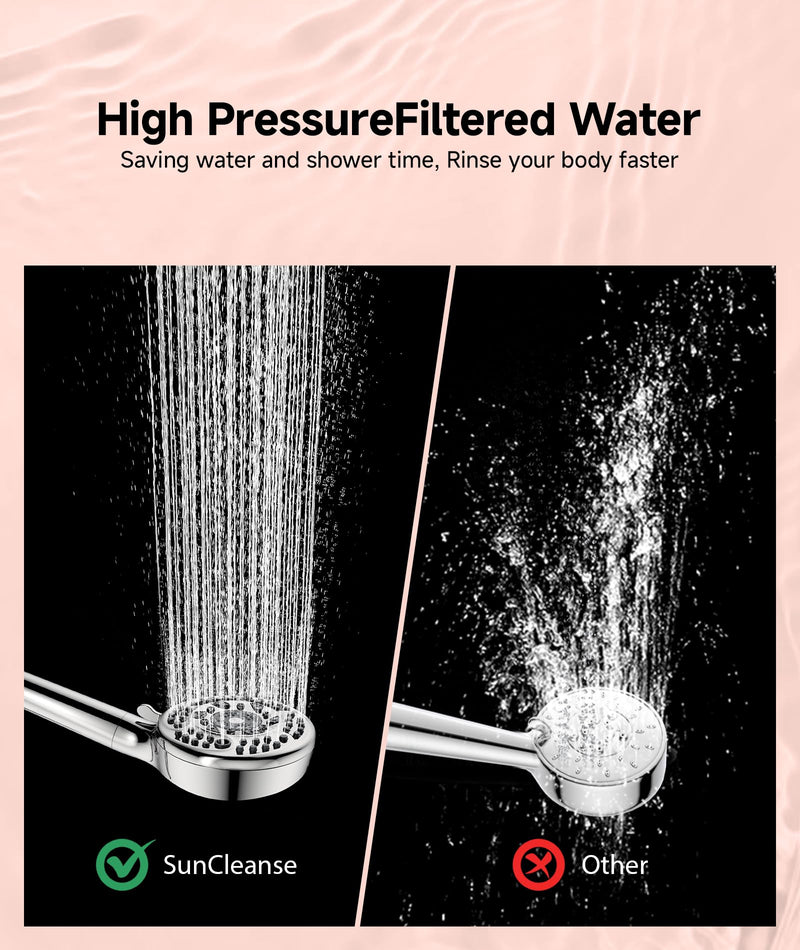 SunCleanse Filtered Shower Head with Handheld, 9-Spray Setting Detachable Showerhead with Filters, Shower Head for Hard Water - Filtered Chlorine, Improve Skin and Hair Texture, Chrome 9 Mode(With Filter)