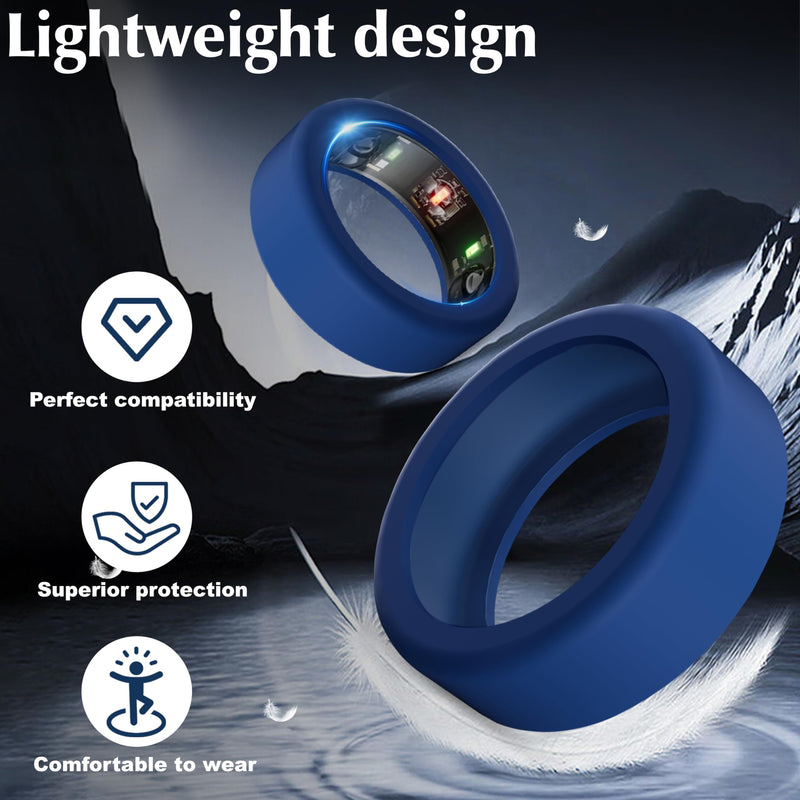 6 Pack Ring Cover Compatible with Oura Ring Protector, Silicone Elastic Case Compatible for Oura Ring Gen 3 Working Out Accessories Men and Women-3Black+3Blue-M for 11 12 13 3Black+3Blue M for 11/12/13