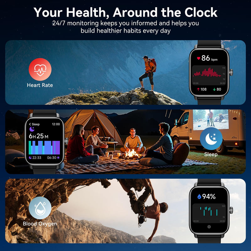 Smart Watches for Men Women with Alexa Built-in, Bluetooth Call, 1.85" HD Touchscreen, 120+ Sport Modes, IP68 Waterproof, 7-Day Battery, 24/7 Heart Rate & Sleep Monitor for Android iPhone (Black) Black