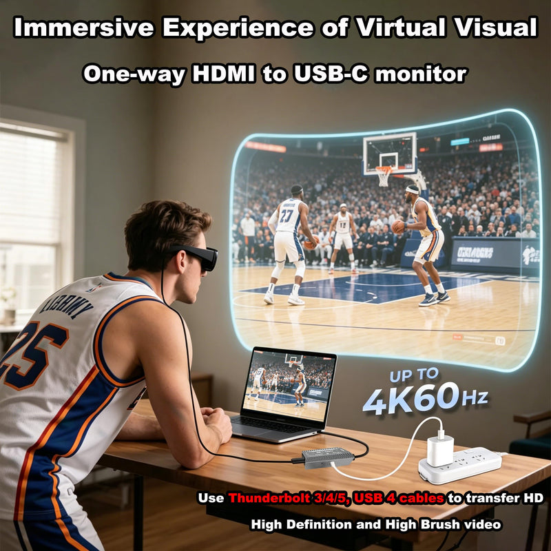 HDMI to USB C Adapter 4K@60Hz for AR Glasses - HDMI Source to USB C Display for XREAL One/Air 2 Pro,VITURE Pro,RayNeo,Rokid,Switch 2/1,Steam Deck,PS5/4,Xbox,ROG Ally,Monitor, HDMI Male to USB C Female