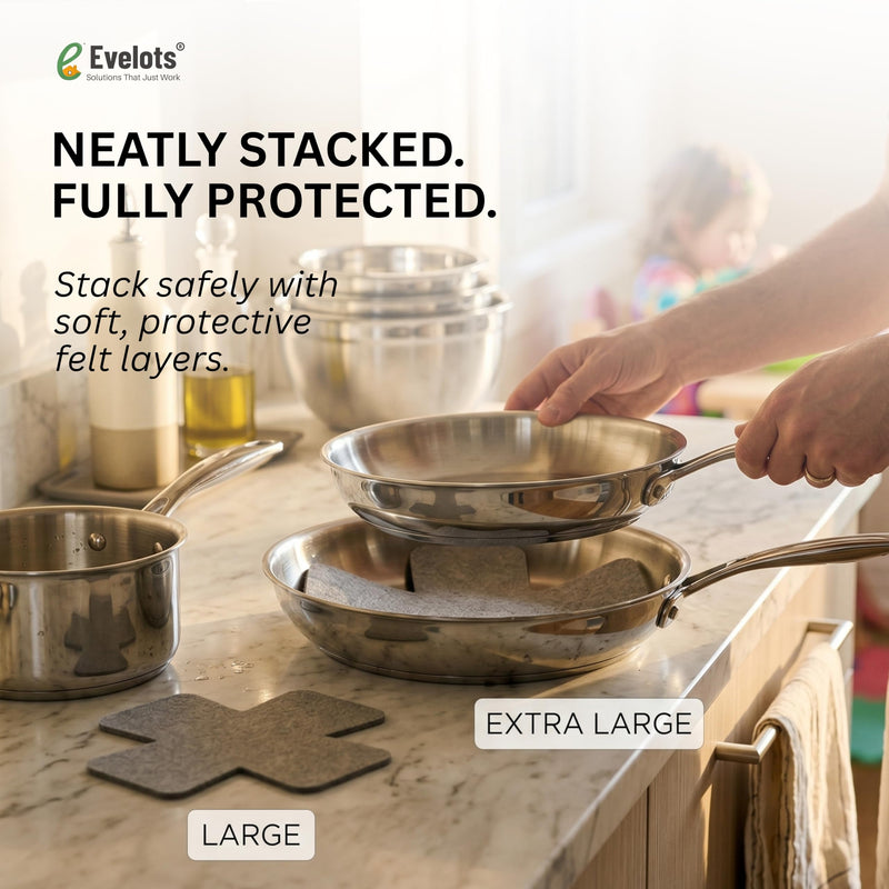 Evelots Pan & Pot Protectors – 12-Pack Extra Thick Felt Cookware Dividers for Pots, Pans & Dishes – Prevent Scratches, Chips & Cracks When Stacking – Heavy Duty Non-Slip Felt Pads Set of 12 Gray