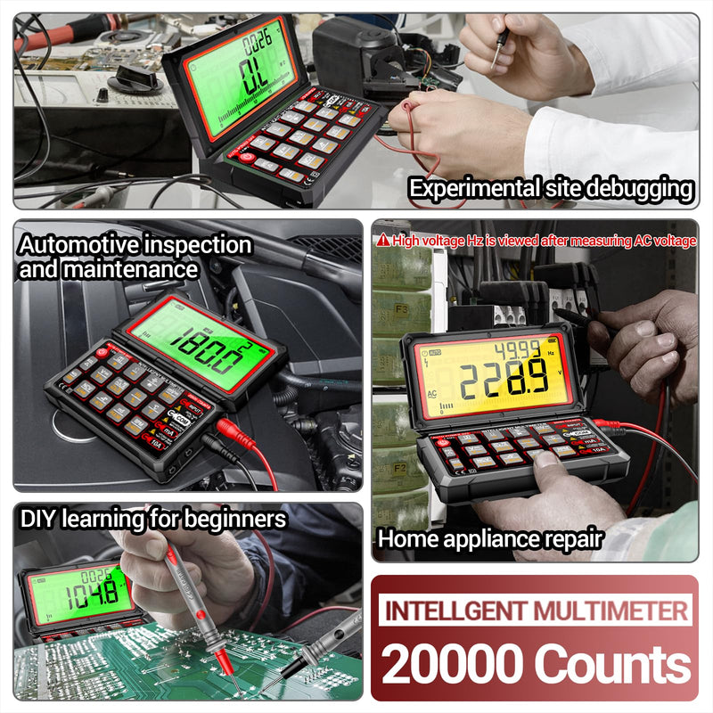  [AUSTRALIA] - ANENG Multimeter,20000 Counts Digital Rechargeable Automotive Engine Analyzer with 300-19999RPM Tach,Dwell Angle,Duty Cycle,AC/DC Current,Voltage,Amp,Ohm,Flip LCD,Data Hold Tester for Car Diagnostics 20000 Counts Flip Multimeter