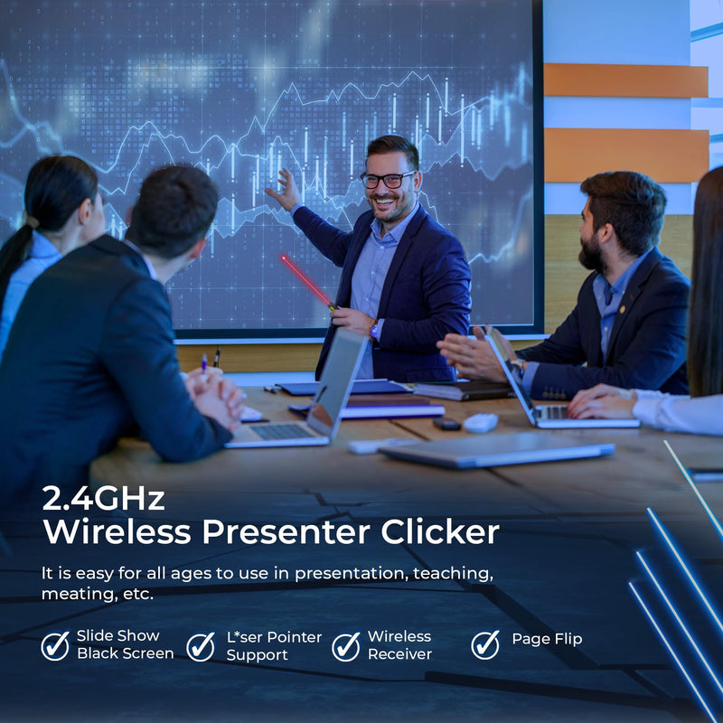 Wireless Presentation Clicker for PowerPoint Presentations, USB Dongle Presenter Remote with Pointer Slide Clickers for Mac/Windows/Linux, Computer/Laptop, Google Slide/PPT/Keynote (Ergonomic) Ergonomic