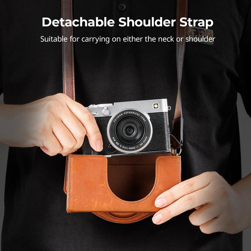 SmallRig Leather Case Bag for FUJIFILM X-E5 / X100VI, for Ricoh GR IV/GR III, Carrying Case with Magnetic Closure, Protective Pouch, Compact Storage Bag, Crossbody Bag, Shoulder Strap, Brown-5986