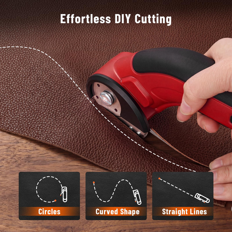 Katerk 4.4V Cordless Electric Scissors, Cardboard Cutter Electric with 2pcs Blade, USB-Rechargeable Powerful Fabric Cutter, Power Shears, Electric Scissors for Cardboard, Leather, Carpet, Plastic,Felt Red