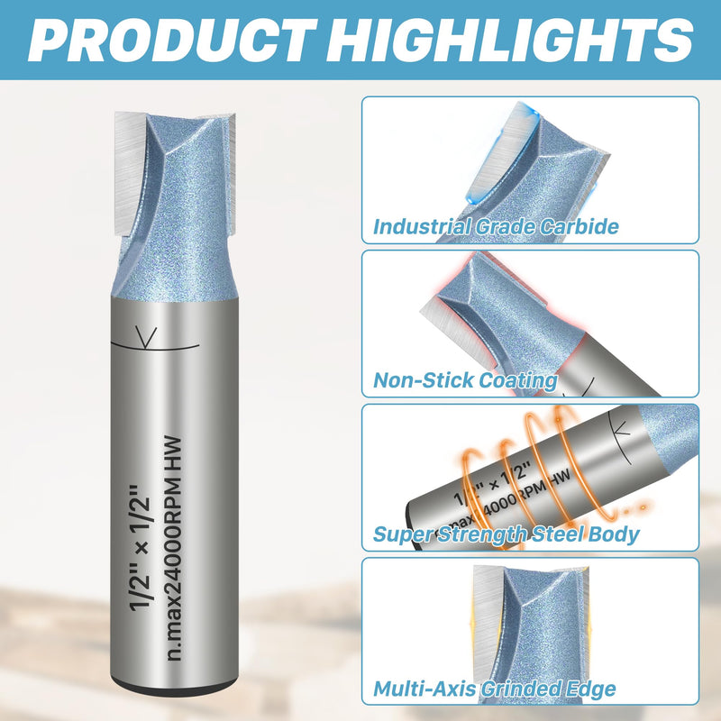KEENTECH 4-Piece Straight Router Bit Set for Undersized Plywood – 1/2" Shank, Precise Groove Cutting for 1/4"–3/4" Panels