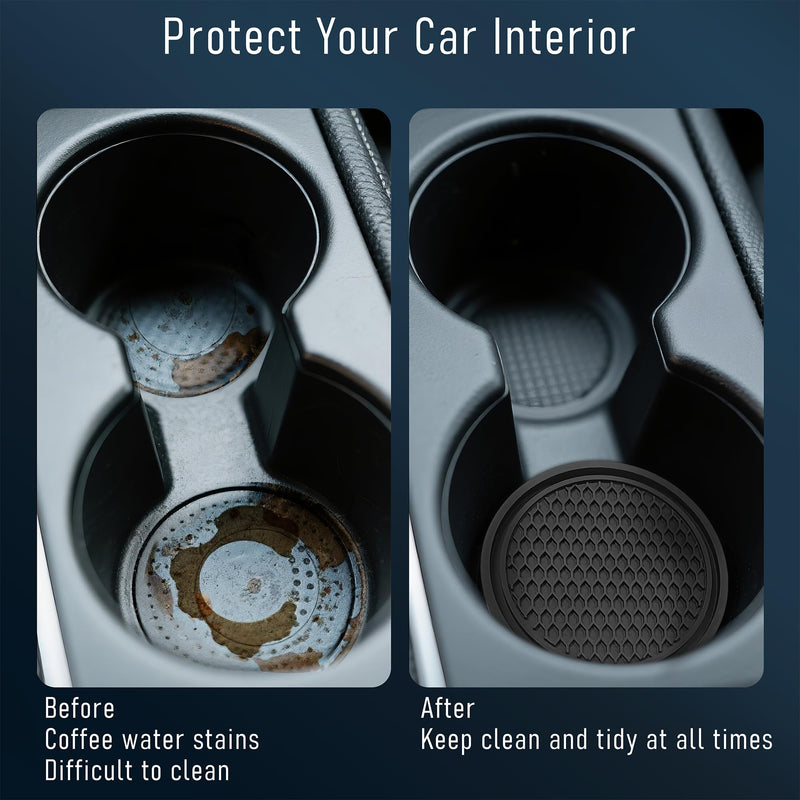 Car Cup Holder Coaster 4 Pack - Non Slip & Shockproof,Flexible PVC Rubber Insert for Car/Truck/SUV/Van (2.75"x0.2") Universal Fit Auto Cup Holders Accessories for Women and Man (Black) Black