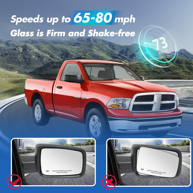 Compatible with Dodge Ram 1500 2500 Passenger Side Mirror Glass, 2013 2014 2015 2016 2017 2018 - Right Side Replacement Tow Mirrors, Power Heated, Chrome, with Rear Holder, 68079363AA Passenger Side（RH）