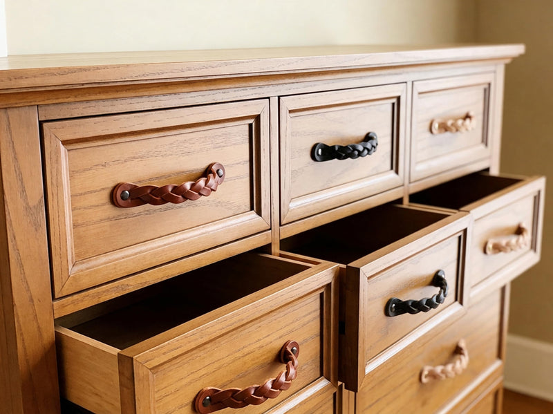 Brute Strength - Leather Drawer Pulls - Braided Black - 12 pcs - 6-1/2 x 1 '' - Leather Handle Dresser Pulls - Cabinet & Dresser Knobs 12 pieces