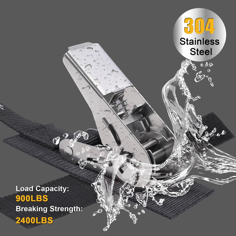 Ayaport Boat Tie Down Straps to Trailer (Stainless Steel Ratchet) 5 Feet, 2400lbs Break Strength Heavy Duty Ratchet Boat Straps, Boat Transom Straps Boat Trailer Accessories for Boating Safety, Black 1" x 5' -Stainless