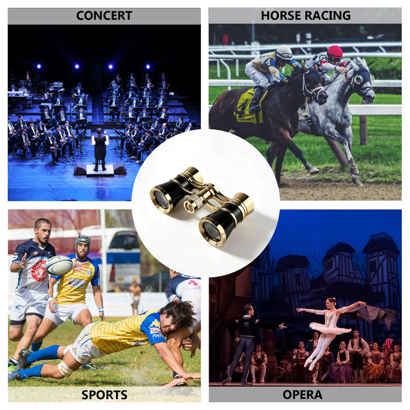 3X24 Opera Glasses with BK7 HD Optical Lens Vintage Compact Binoculars for Concerts, Theater, Horse Racing Black-Gold
