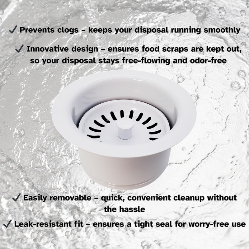 Westbrass D2082S-50 3-1/2" Extra-Deep Collar Kitchen Sink Waste Disposal Flange & Strainer Stopper, Powder Coat White
