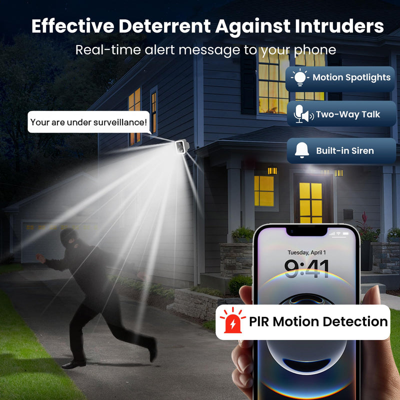 2K Security Cameras Wireless Outdoor, Free Cloud Storage, Integrated Spotlight & Siren, AI Motion Detection, 2-Way Audio, 1-6 Months Battery Life, Cameras for Home Security Support 5GHz WiFi, IP66 1 Pack