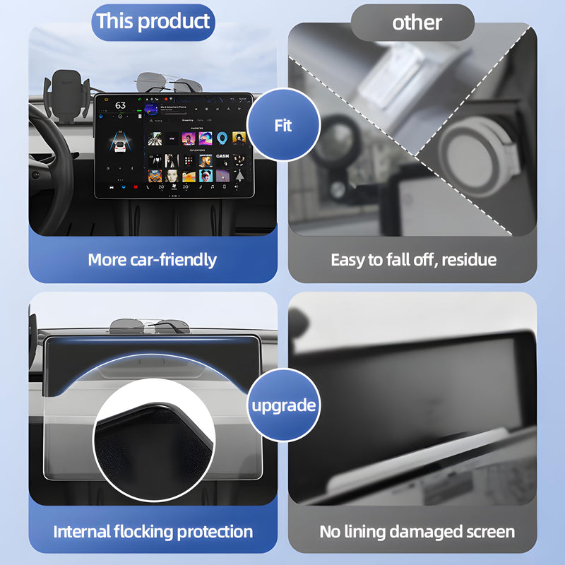 15.4inch Premium Tesla Phone Mount & Holder for Model Y Juniper (2025-2026) & Model 3 Highland (2024+),Snap-On Screen Clip with Scratch-Free Felt Base, Solid Alloy Arm Model Y(Juniper 2025+)