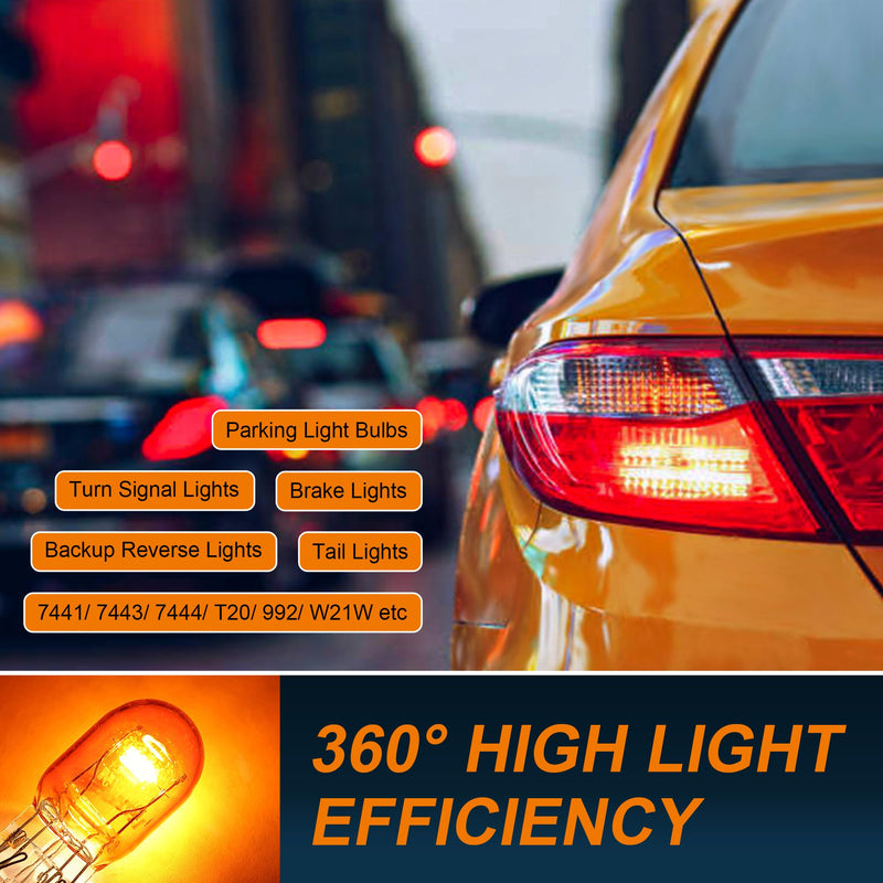 Meonum 10 Pcs 7443 Brake Light Bulbs 7444NA LED Bulb 7443 7444 LED Bulb Amber T20 W21/5W 12V 21/5W Automotive Tail Brake Backup Reverse Turn Signal Light Bulbs Replacement