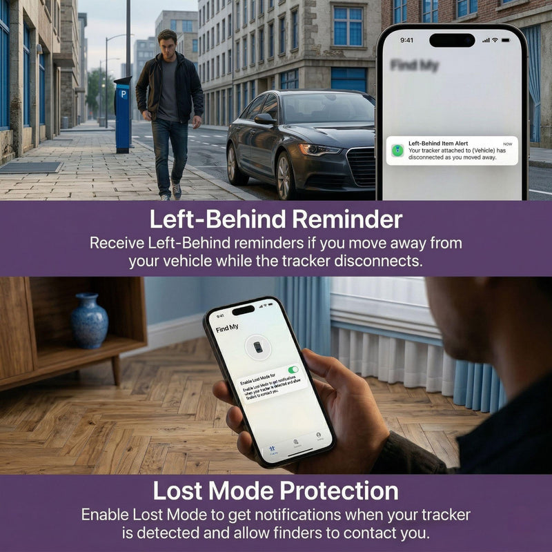 2 Pack GPS Tracker for Vehicles No Subscription Car Tracker Find My | iOS Only Bluetooth Locator with Global Tracking Loud Alarm Replaceable Battery for Cars Bikes Pets Luggage No SIM Required