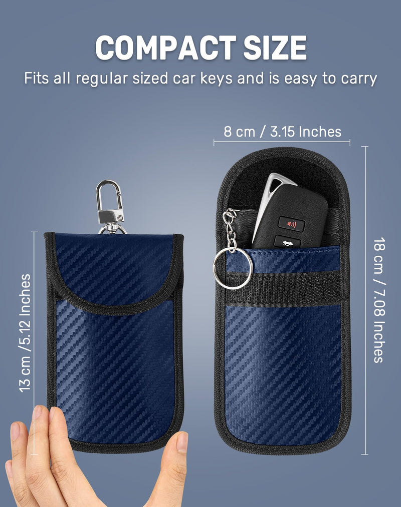 2PK faraday key fob protector，faraday bags for key fob signal blocker，Anti-Theft faraday pouch for Car RFID key Signal Blocking Anti-Hacking Blue (Carbon Fiber)