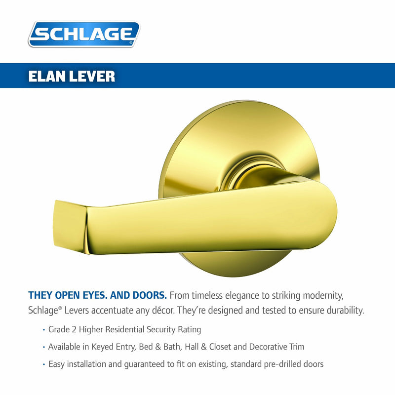 SCHLAGE F40VELA605 Elan Privacy Lever, Bright Brass