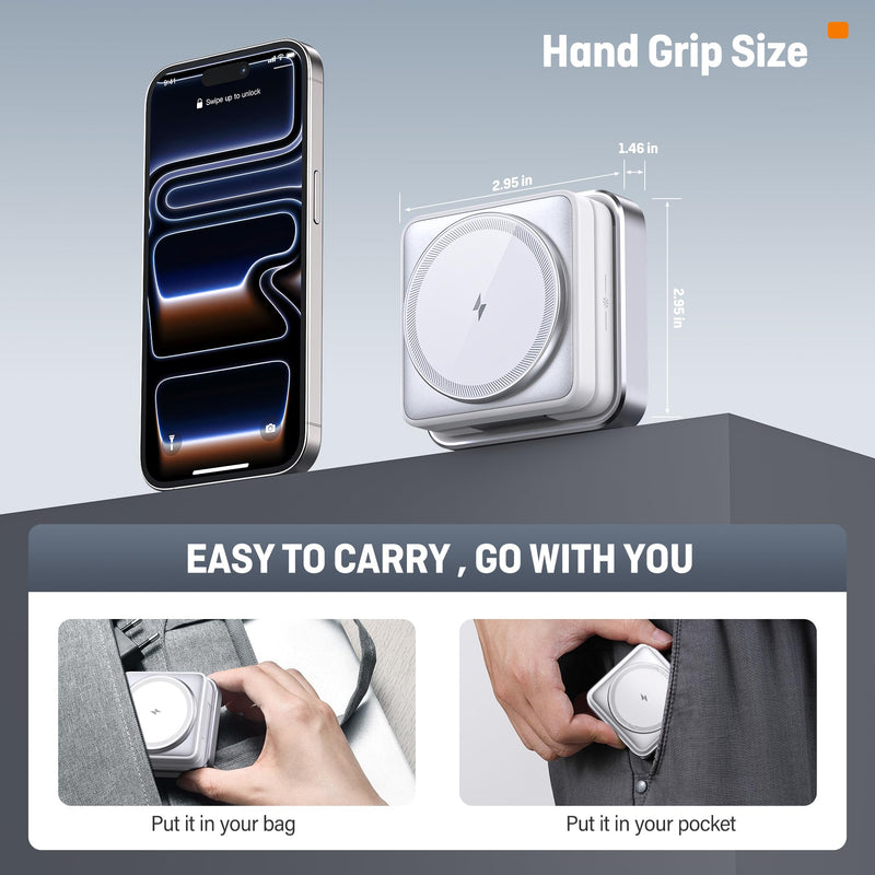 Augnner 25W 3-in-1 Charging Station for Apple Device, White Foldable Magnetic Wireless Charger, Fast Travel Charging Stand for iPhone17/16/15/14/13/12 Series, Apple Watch/AirPods
